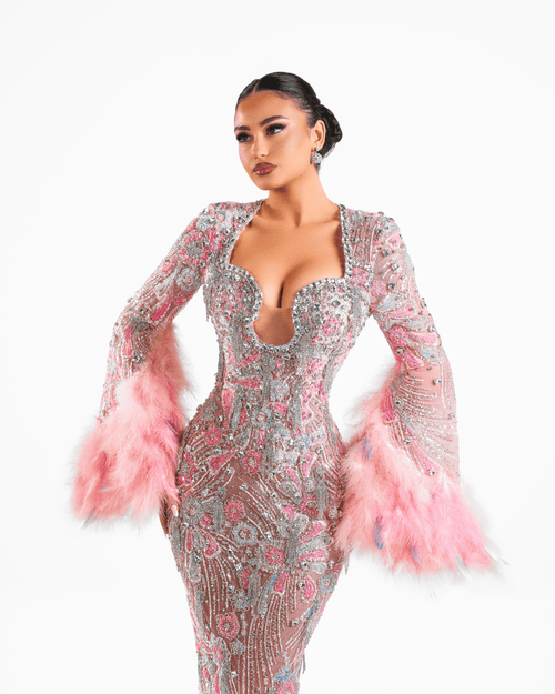 Rent Kosovo Designer Dress - BLINI Meala PINK LONG DRESS WITH CRYSTALS