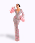 Rent Kosovo Designer Dress - BLINI Meala PINK LONG DRESS WITH CRYSTALS