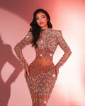 Rent Kosovo Designer Dress - BLINI “VELISE ROSE GOLD LONG DRESS WITH CRYSTALS”