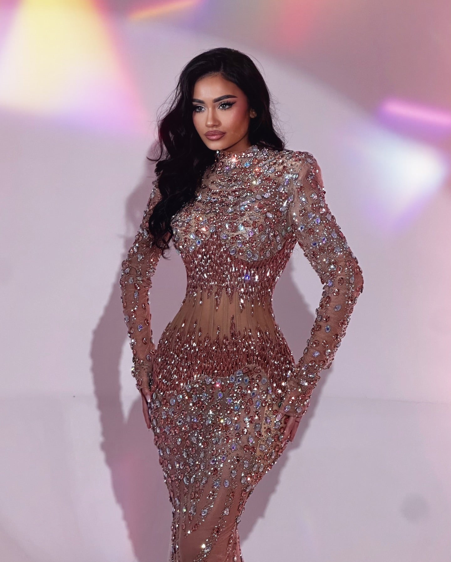 Rent Kosovo Designer Dress - BLINI “VELISE ROSE GOLD LONG DRESS WITH CRYSTALS”