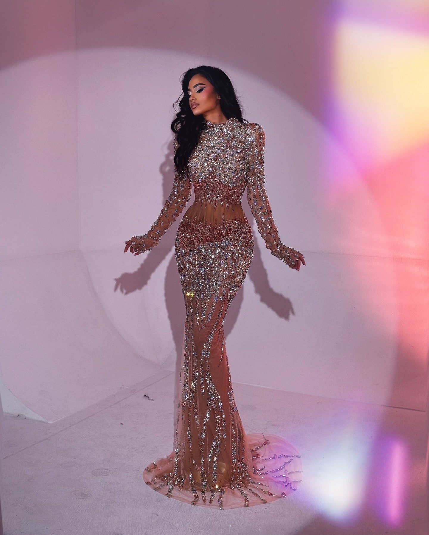 Rent Kosovo Designer Dress - BLINI “VELISE ROSE GOLD LONG DRESS WITH CRYSTALS”